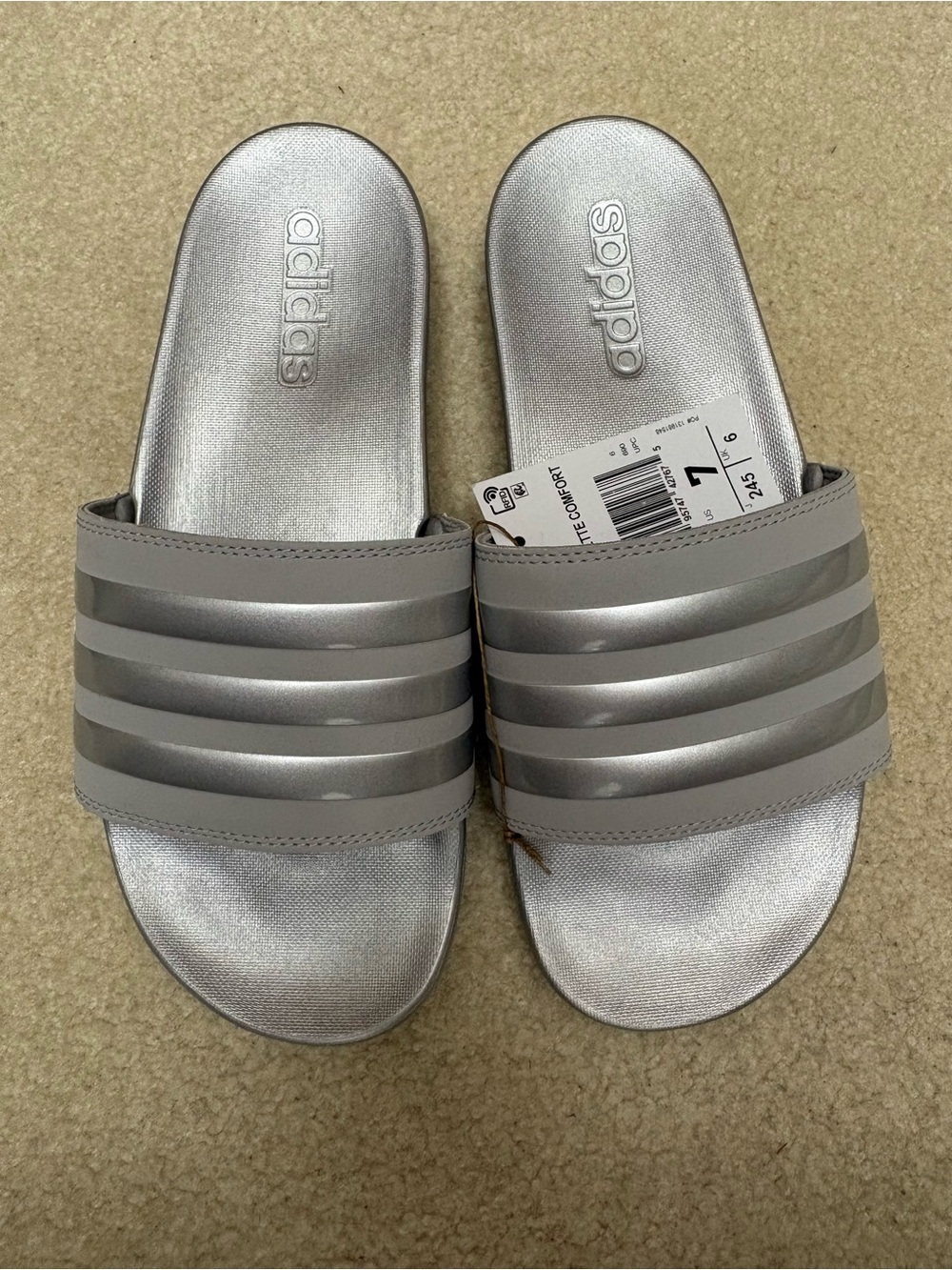 adidas Women Silver Metallic Slide Sandals